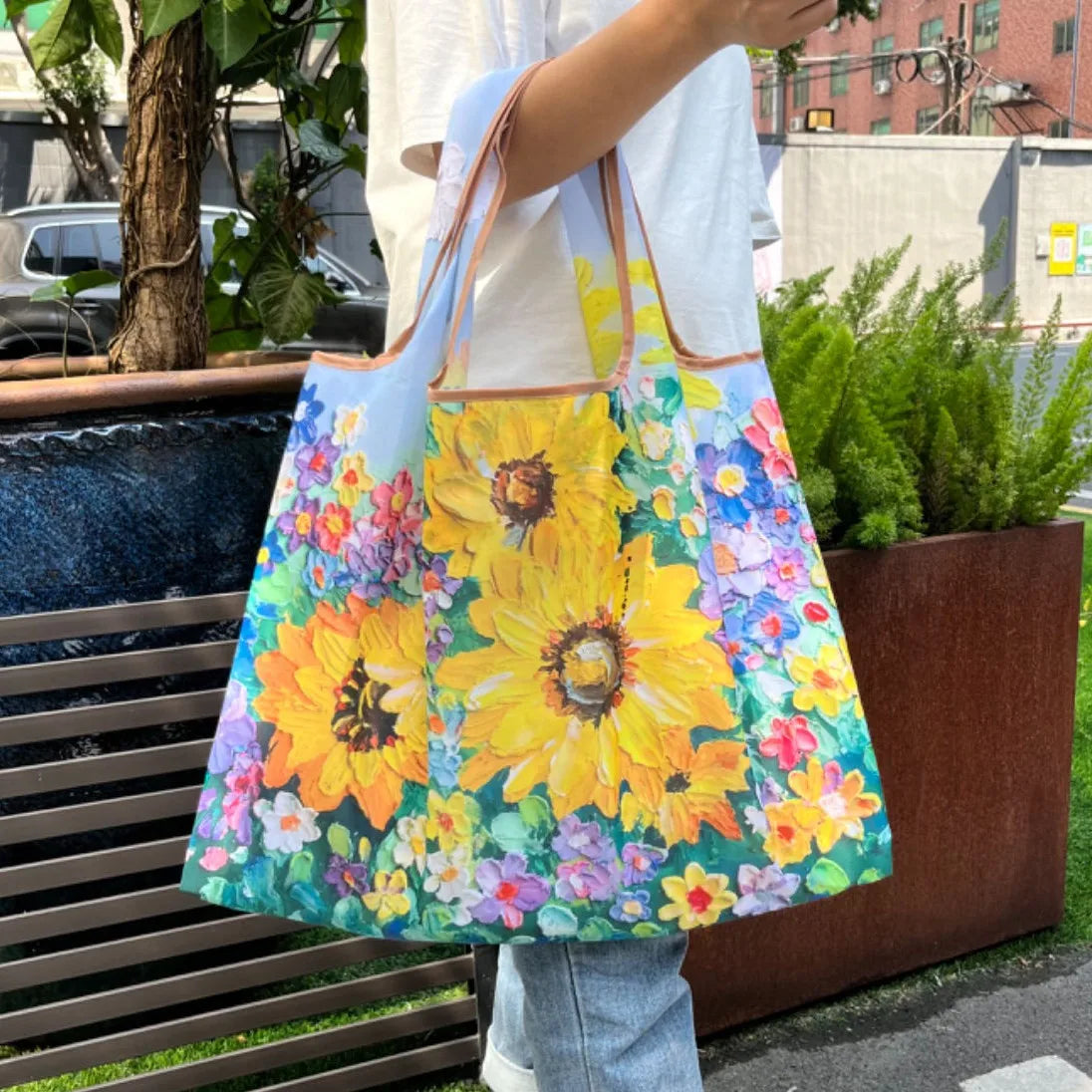 Large Reusable Grocery Shopping Bag Ladies Tote 50lb Fashion Pocket Shoulder Bag Foldable Eco Bag Washable