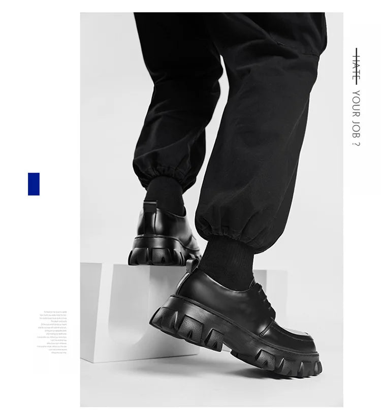Male Leather Shoes Men 2023 New Chunky Platform Retro Work Shoes Spring Autumn Derby Shoes Highstreet Low Top Man Casual Flats