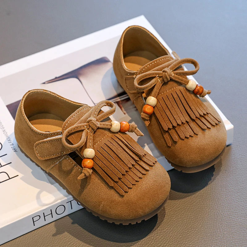 Girls' All-inclusive fringed Boken shoes 2025 Autumn Edition Soft-soled little girl princess Shoes Children's Bean single shoes