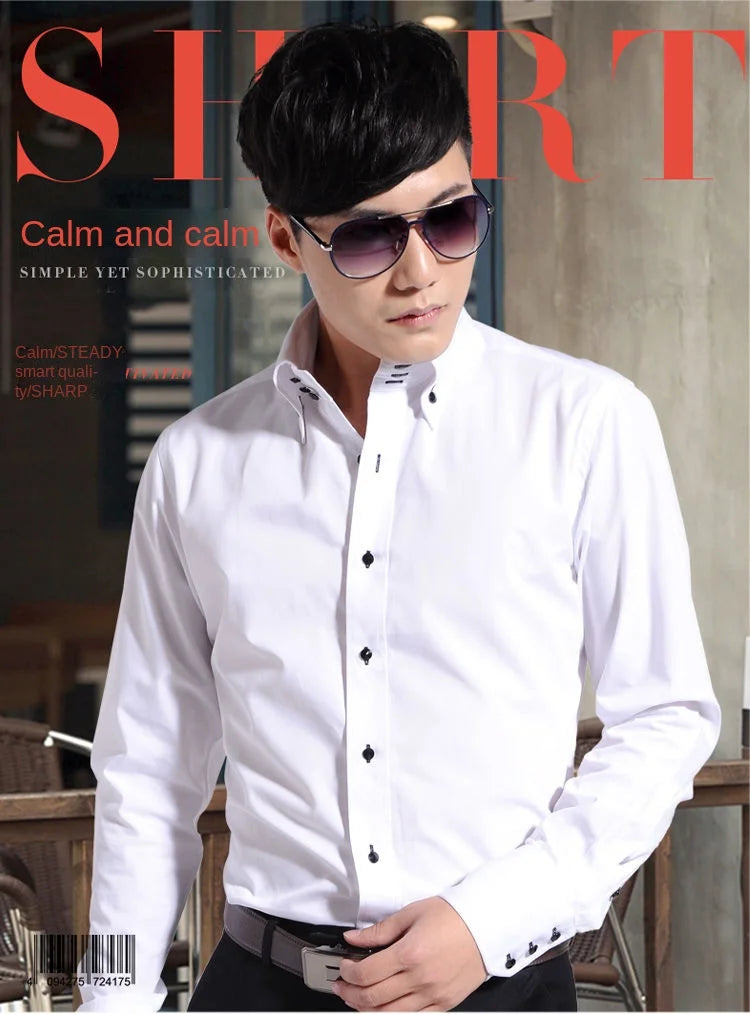 Men's Collared Shirt Long Sleeve Fashion Korean Button-down Casual Shirts Formal Business Dress Shirts Slim Fit Designer Shirts