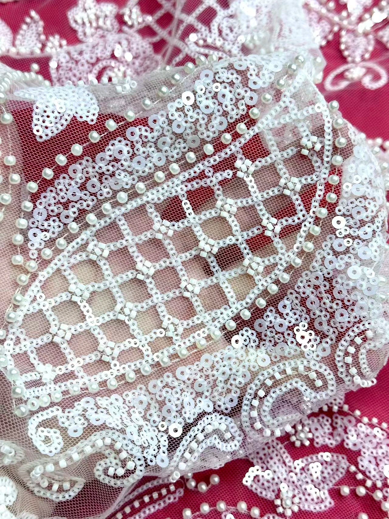 African Tulle Lace Fabric French Sequins Fabric Sewing Embroidery With Beads Lace Tulle Mesh Nigeria Dress 5 Yards sewing SZ1682