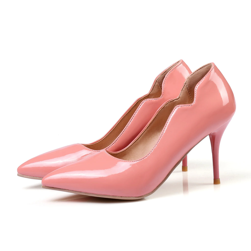 Nude High-Heeled Shoes for Women, Thin Heels, Pointed Toes, Small Size 30, 2024 New Style for Ladies, Elegant Spring and Autumn White Sexy Patent Leather Professional Black Women's Single Shoes, European and American Extra La