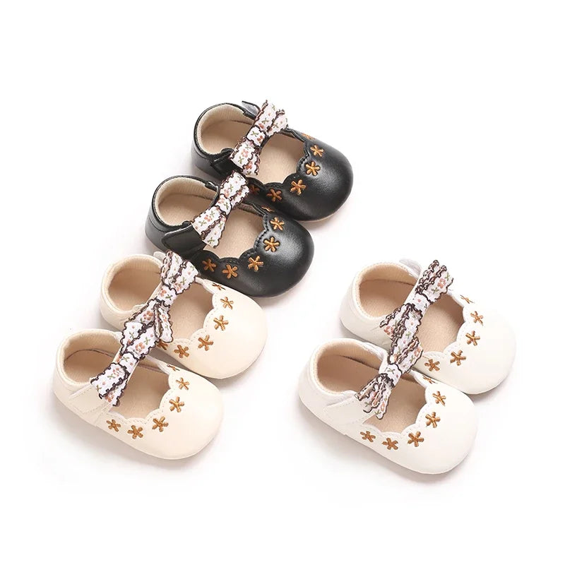 Baby girl princess shoes cute and breathable bow for young children anti slip flower casual sports shoes baby soft soled shoes