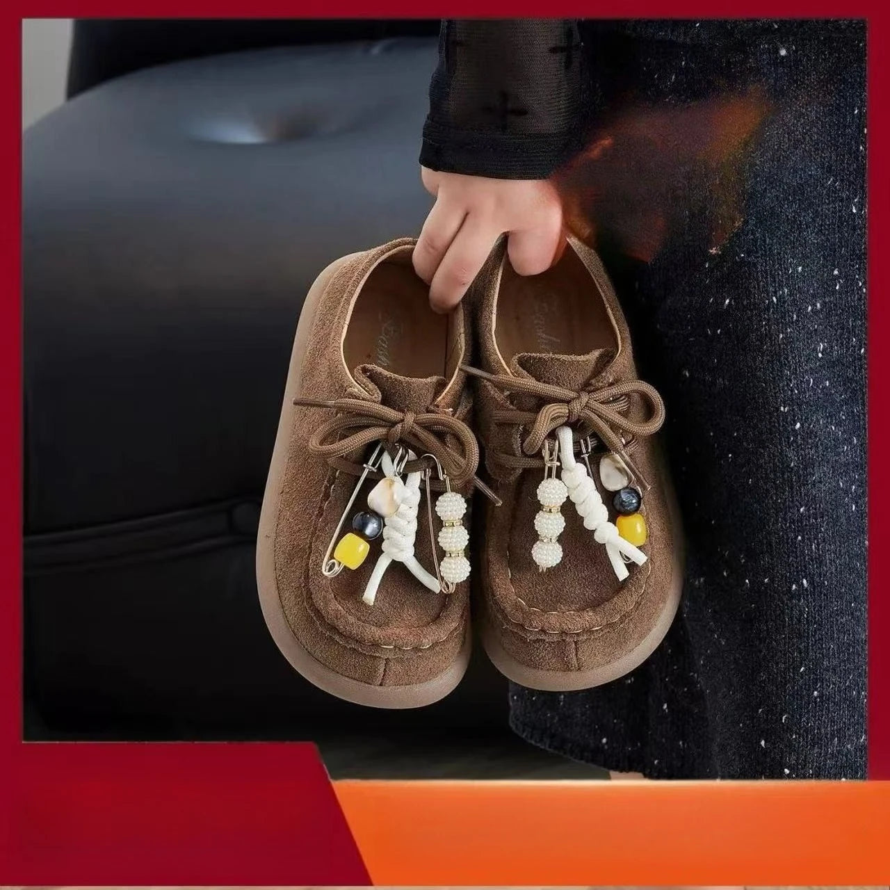 Boys Girls Leather Shoes with Cute Beaded 2025 New Autumn Toddler Walking Shoes Soft Sole Simple Versatile Kids School Loafers