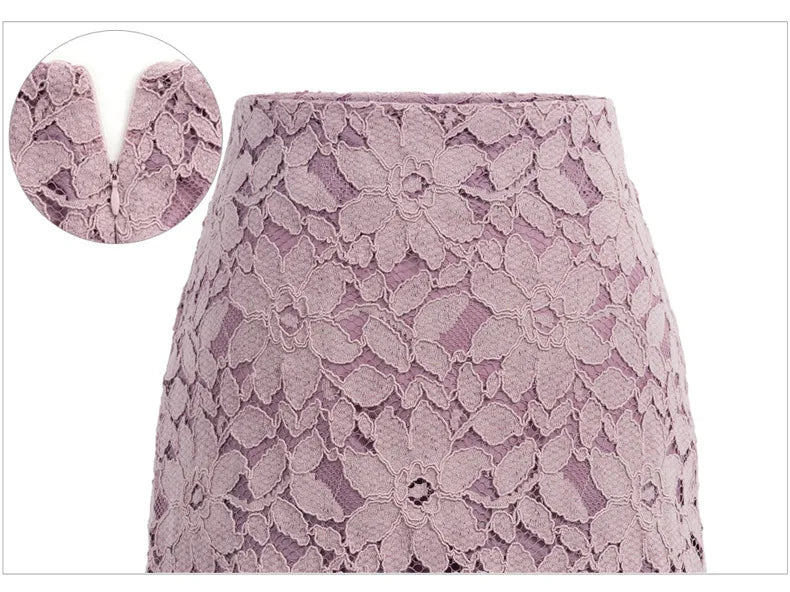 2026 New Women's Pink Skirt, Summer Lace Elegant Office Skirts Pencil Bandage Skirt for Women Skirts Knee-length High Waist