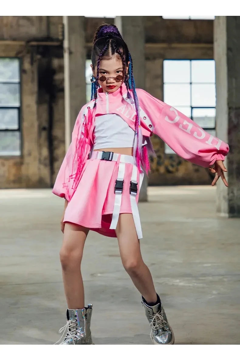 Kid Girl Jazz Dance Costume Children Street Hip Hop Dance Jazz Kpop Dance Costume for Girls Pink Outfit Streetwear Clothes Sets