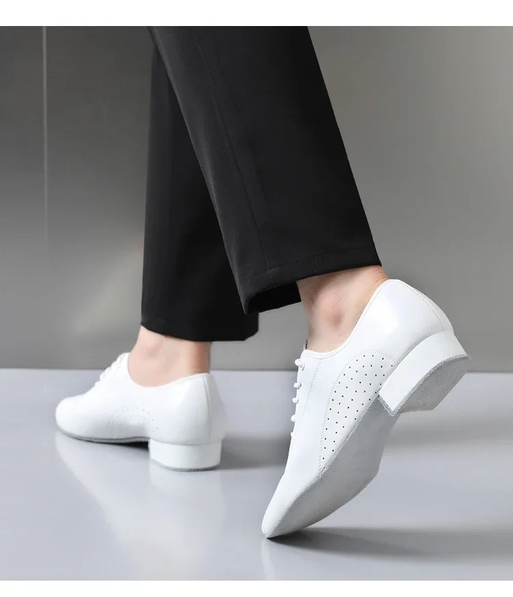 Men's white new leather Latin dance shoes Modern dance hall tango men's national standard dance shoes men's sports shoes