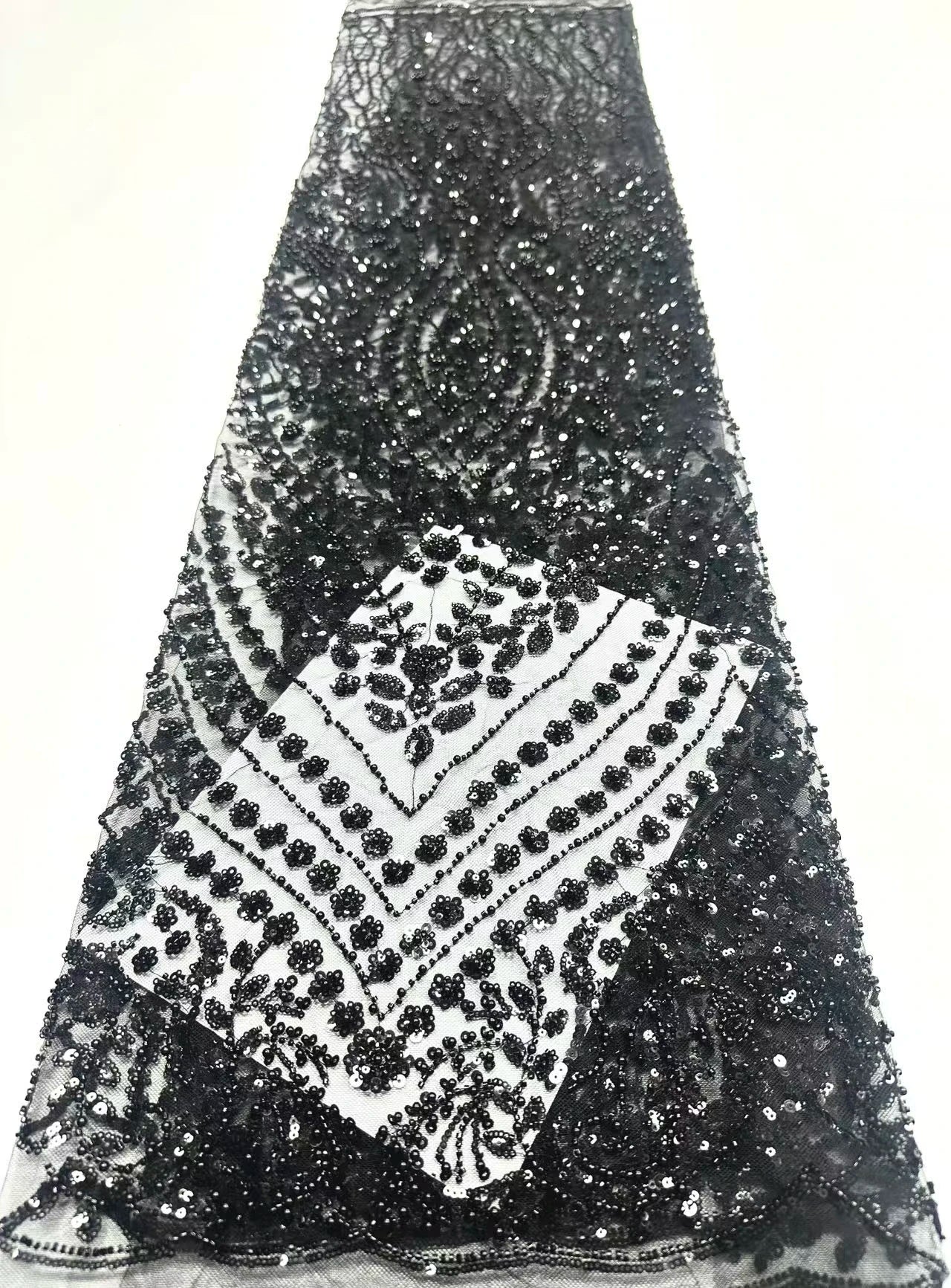 African Tulle Lace Fabric French Sequins Fabric Sewing Embroidery With Beads Lace Tulle Mesh Nigeria Dress 5 Yards sewing SZ1682