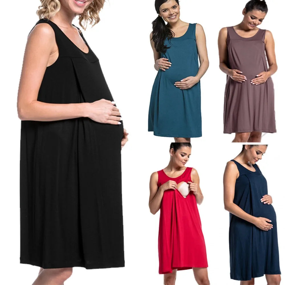 Maternity Nightgown Soft Comfortable Nursing Dress Breastfeeding Pregnant Women