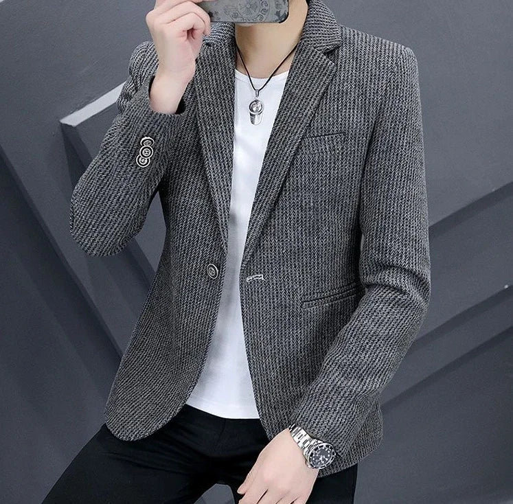Thin Men's Suit Jackets Single Breasted Male Blazer Coat Brown Slim Fit High Quality Elegant Simple Classic Menswear Clothing