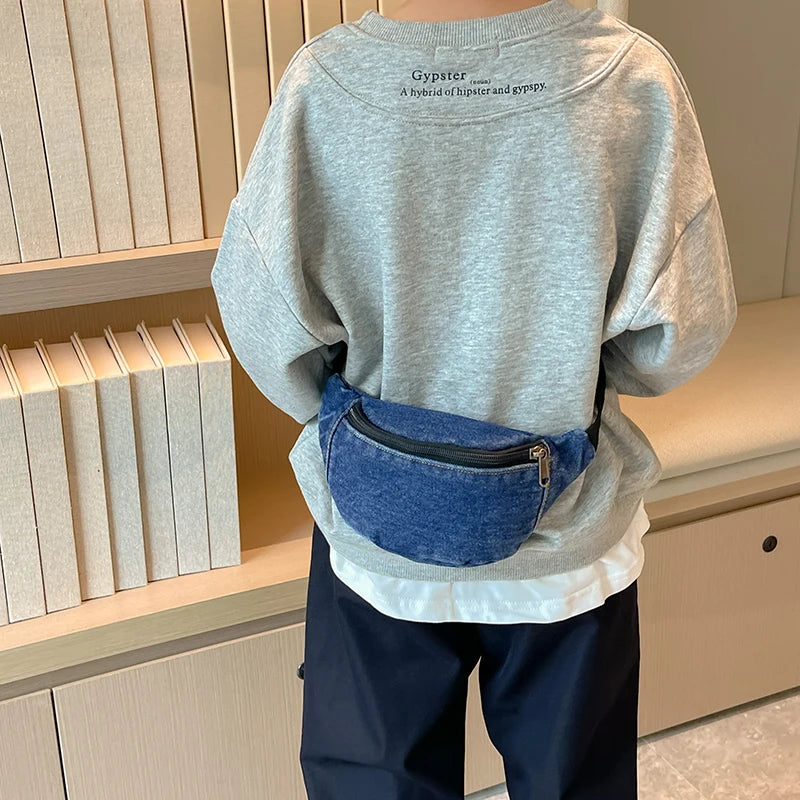 Fashion Denim Children's Waist Bags Leisure Boy and girl Crossbody Chest Bag Street Trend Belt Bag Kids Birthday gift Waist Pack