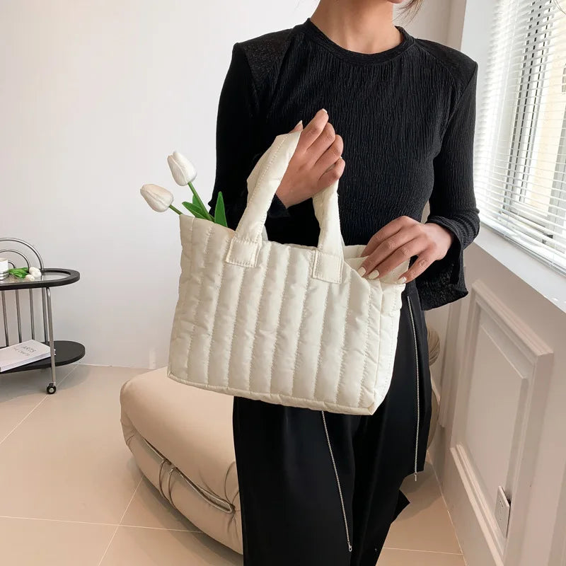 Ladies Tote Bags Large Capacity Cotton Padded Bag Solid Color Casual Fashion Nylon Elegant for Handbag