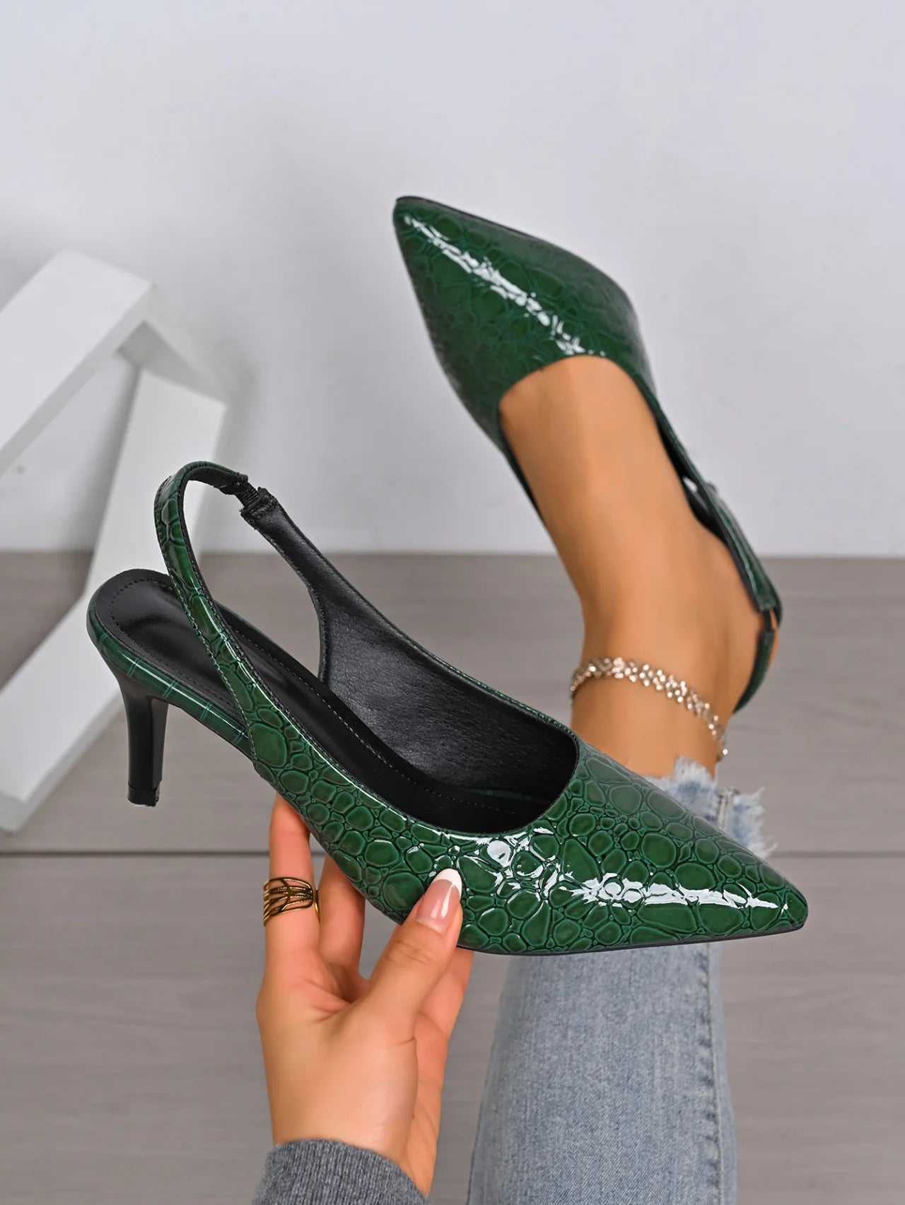 Green Heels for Women Luxury Pointed Toe Party Dress Shoes Classic Ladies Office Pumps Women Shoes Size 42 Salto Feminino