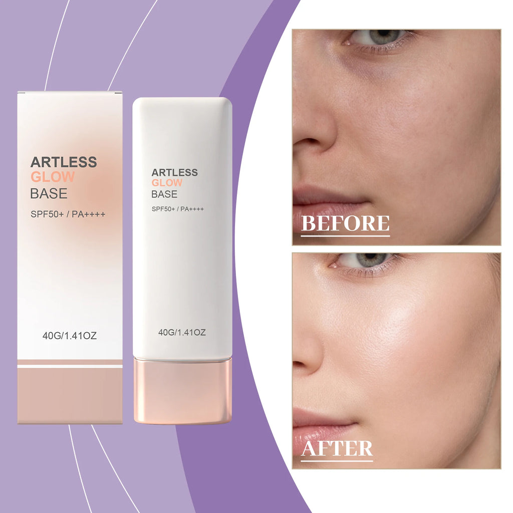 SPF50+ Sunscreen Primer Makeup Base with Niacinamide Panthenol Invisible Face Sun Protection Cream Broad Spectrum Moisturizer
