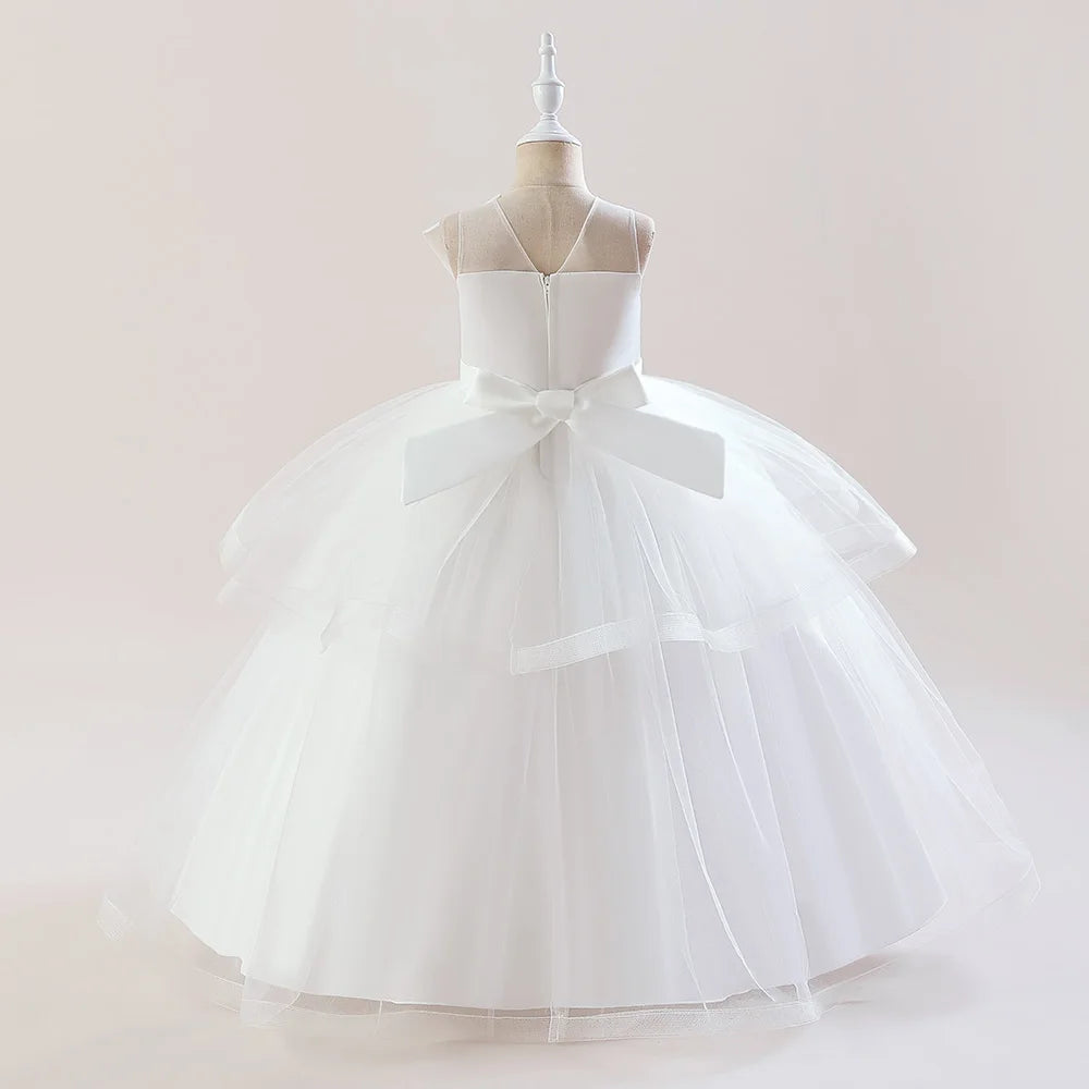 Teens Christmas Party Dresses For Girls White Bridesmaid Prom Gown Tulle Pageant Formal Wedding Evening Dress Children Costume