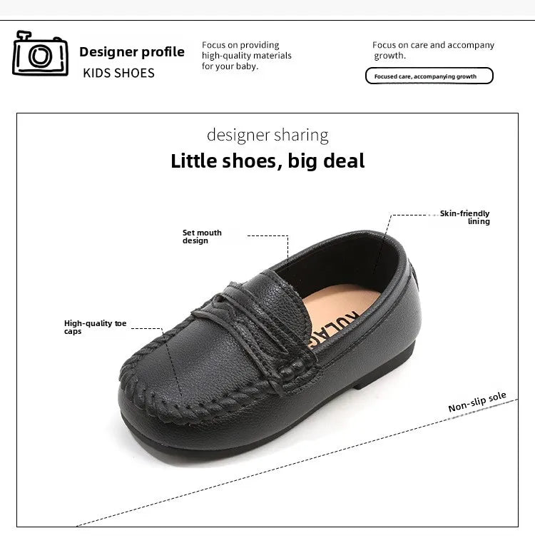 Boy Leather Shoe Fashion Solid Color Versatile Kids School Causal Single Shoes Breathable Non-slip Children Slip-on Flat Loafers