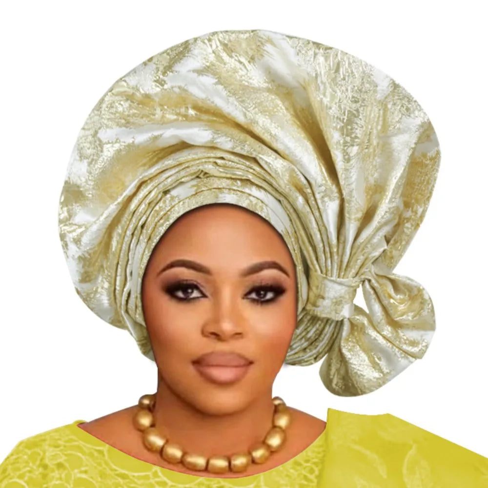 2026 New African Headtie Turban Nigeria Auto Gele Head Wraps Auto Gele Women's Turban Cap Wedding Geles Muslim Head Wraps Bonnet