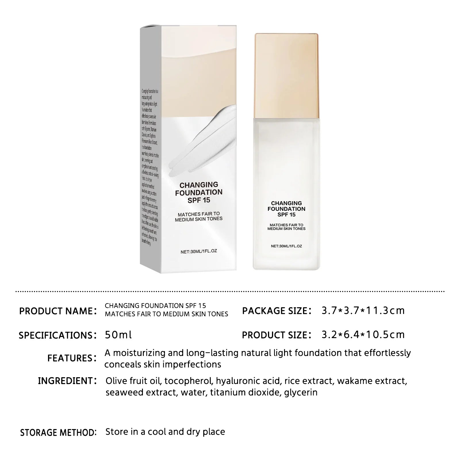 Hydrating Color-Adjusting Foundation SPF 15 30ml - Natural Coverage for Fair to Medium Skin, Lightweight with Hyaluronic Acid.