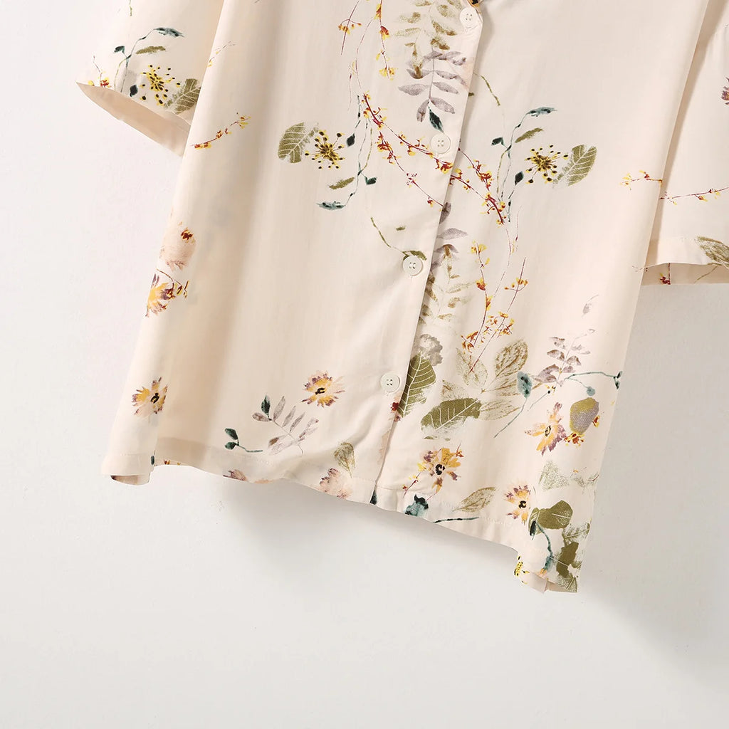 Elegant Versatile Floral Shirt & Shorts/Pants Set Women French Style Silky Viscose Loungewear 2Pcs Summer Pajamas Outerwear Top
