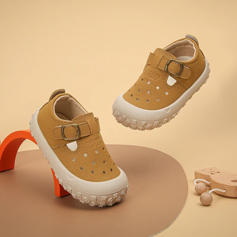 Kids' Casual Shoes Sneakers PU Leather Solid Color Summer Shoes For Children Anti-slip Breathable White Khaki Shoes Size 18-29