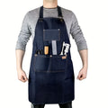 Lightweight Denim Jean Tool Apron with Pockets Waterproof Waxed Canvas Apron for Men and Women Adjustable Work Apron