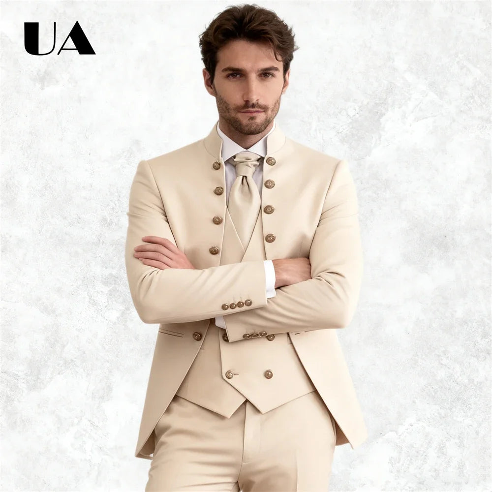 Wedding Groom Suit for Men, Africa Style 3-Piece Suit, Tailored Sizing Tuxedo, Jacket Vest Pants Plus Big Man Suit Attire