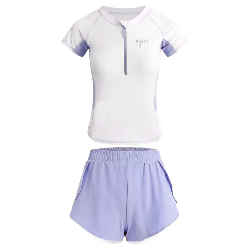 Summer New Girls Swimwear Teen Conservative Two Piece Sports Swimsuit for Developing Youth
