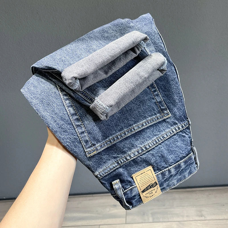 Men's Jeans Streetwear Fashion Tapered Pants Blue Casual Personality Vintage Male Clothing Slim Denim Trousers Brands