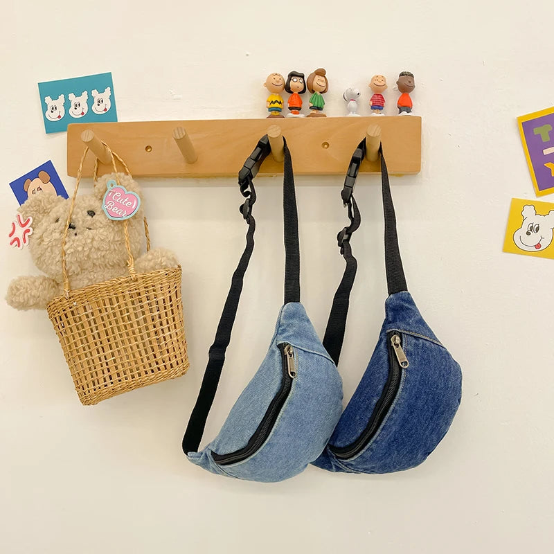 Fashion Denim Children's Waist Bags Leisure Boy and girl Crossbody Chest Bag Street Trend Belt Bag Kids Birthday gift Waist Pack