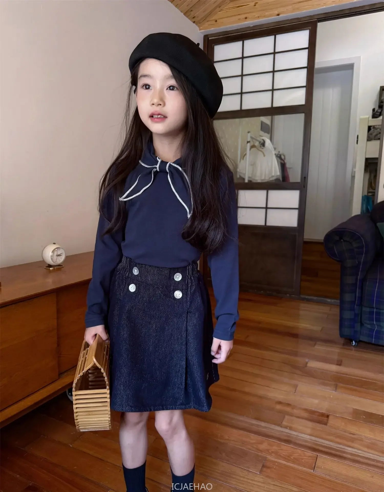 Teen Girl Clothes Waist Shell Button Denim Skirt and Top Kids Versatile Casual Outfits Children Costumes Vintage Girls Elastic