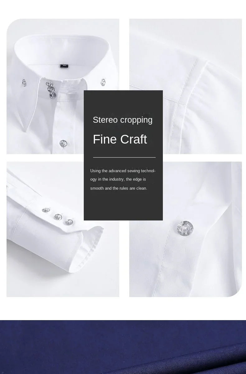 Men's Dress Shirts Non-ironing Formal Collar Shirt Fashion Korean Slim Solid Color Business Casual Shirt White Spring Autumn