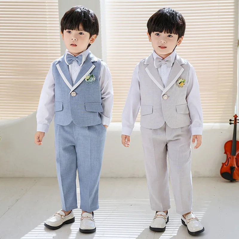 Children Boys Formal Suits Elegant Kids Boys Wedding Suits Outfit Blue Grey Child Boys Slim Fit Suits Outfit Performance Costume