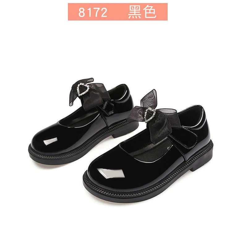 New Girl Leather Shoes Princess Kid Student School Causal Black Versatile Shoes Hook & Loop Children Glossy Mary Jane Autumn Hot