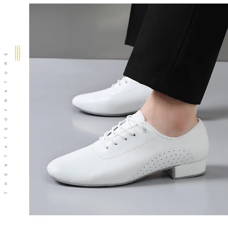 Men's white new leather Latin dance shoes Modern dance hall tango men's national standard dance shoes men's sports shoes