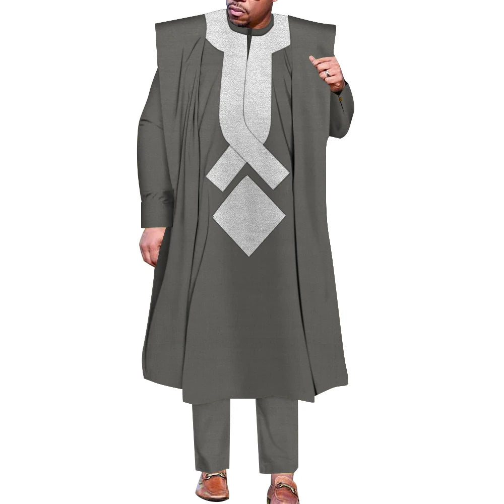 African Men Boubou Dashiki Agbada Robe Suits 3 Piece Sets Slim Men African Outfit Nigerian Clothes Bazin Riche Robe WYN1361