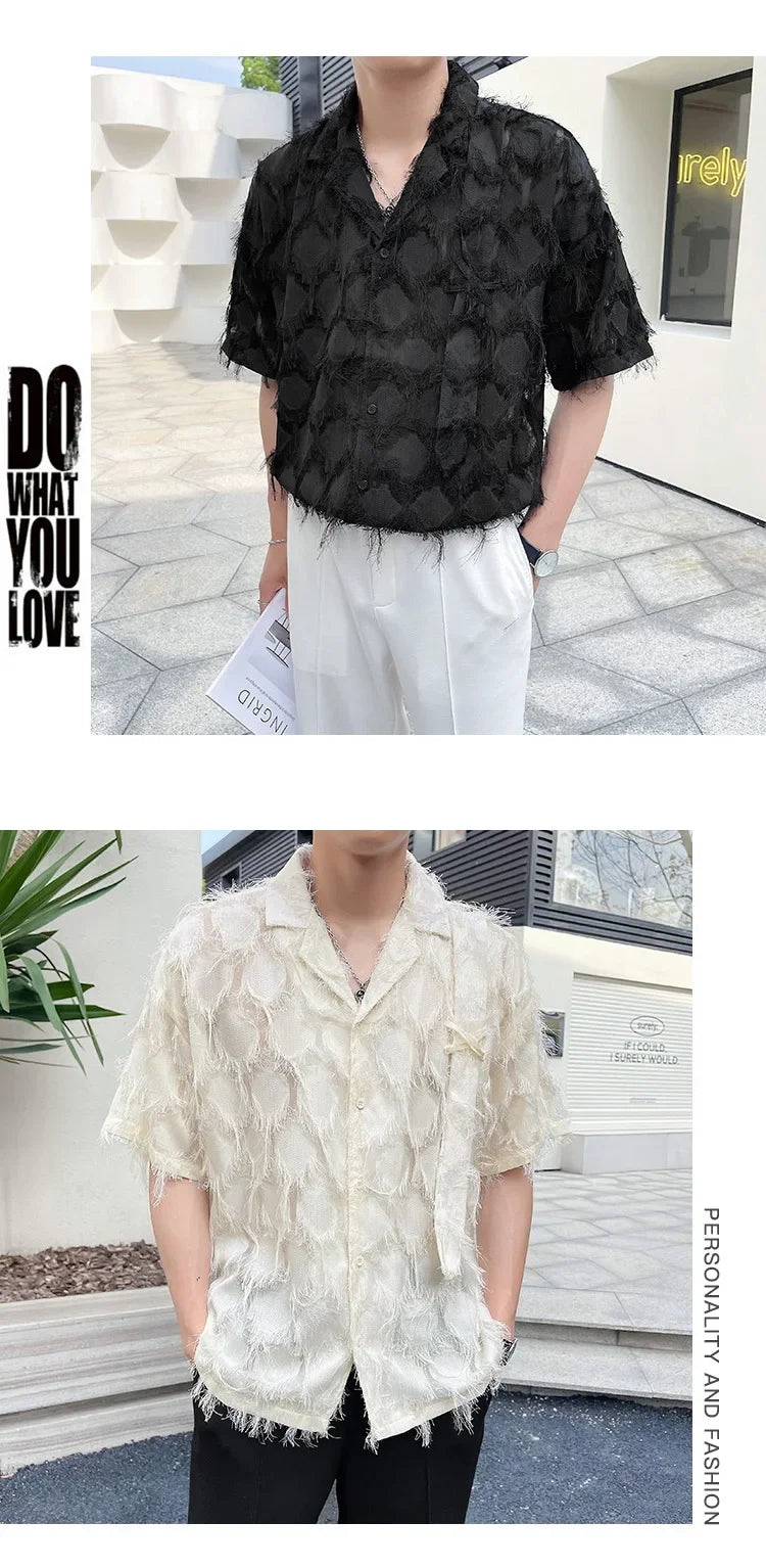 Mature Style Fringed Fringed Design Half-sleeved Shirt for Men's Niche Loose Summer Short-sleeved