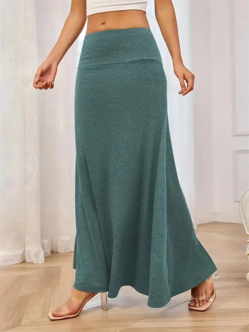 KIDCRKJ Long Skirt Women Autumn 2026 New Skirts Knitted Solid Urban Office Lady Fashion Clothes High Waist Maxi Skirts Faldas