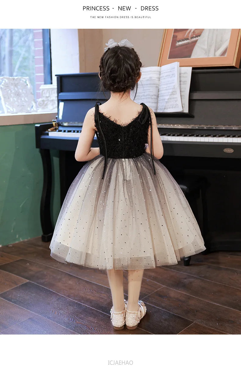 Teen Girl Clothes New Girls Strappy Tie Princess Dress Casual Fashion Kids School Event Host Gown Daily Wear Party Outfit Summer