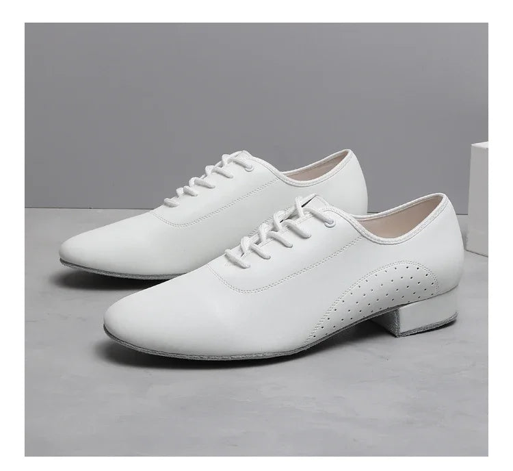 Men's white new leather Latin dance shoes Modern dance hall tango men's national standard dance shoes men's sports shoes