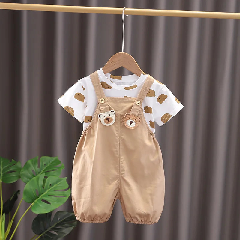New Summer Baby Boys Fashion Cartoon T-Shirt Overalls 2Pcs/Set Toddler Girl Clothes Suit Children Costume Kids Twins Tracksuits