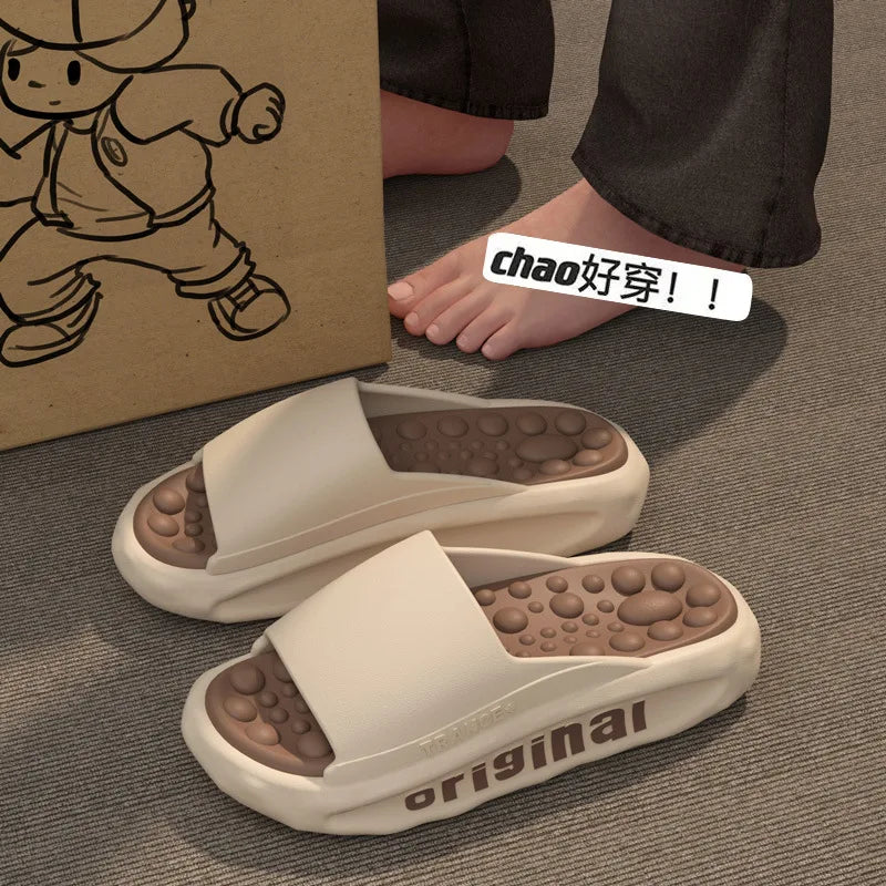 Men's Summer Massage Slippers Male Indoor Home EVA Soft Bottom Anti-skid Slippers One Line Slippers Men Women Casual Shoes
