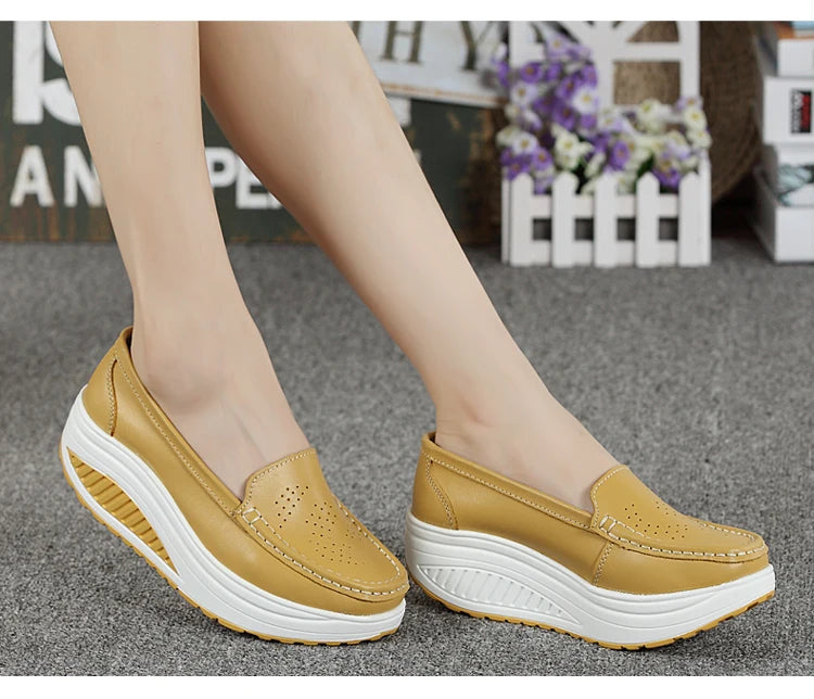 Women's shoes Genuine leather women's nurse shoes rocking shoes platform casual slope heel work shoes platform shoes