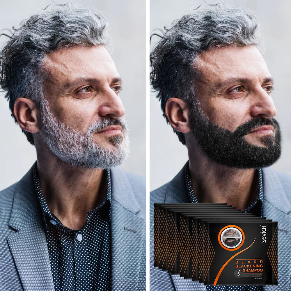 5PCS Natural Beard Hair Dye Shampoo Portable 5 Minute Instant Blackening Color Tint Cream Moustache Shampoo For Men Dropshipping
