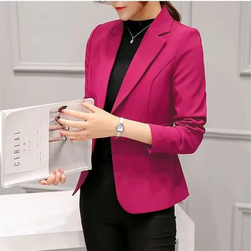 Women's Blazer 2025 Red Long Sleeve Blazers Pockets Jackets Coat Slim Office Lady Jacket Female Tops Suit Blazer Femme Jackets