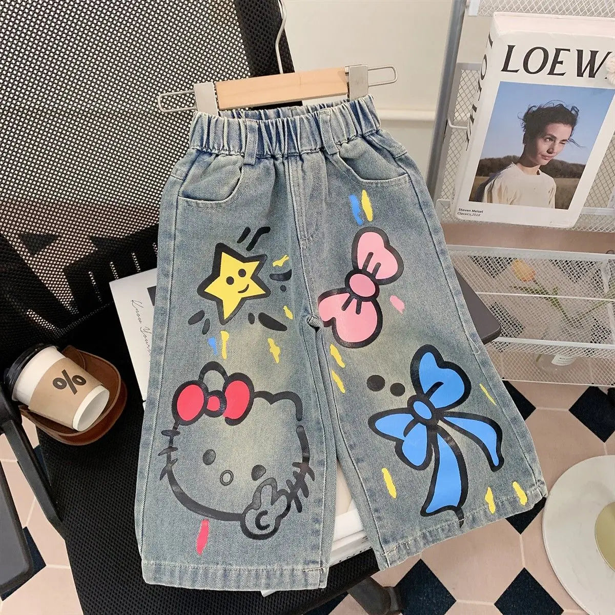 2026 Sanrio Hello Kitty Jeans Children Street Style New Loose Fit Trendy Cool Spring Autumn Fashion Long Denim Pants Casual Wear