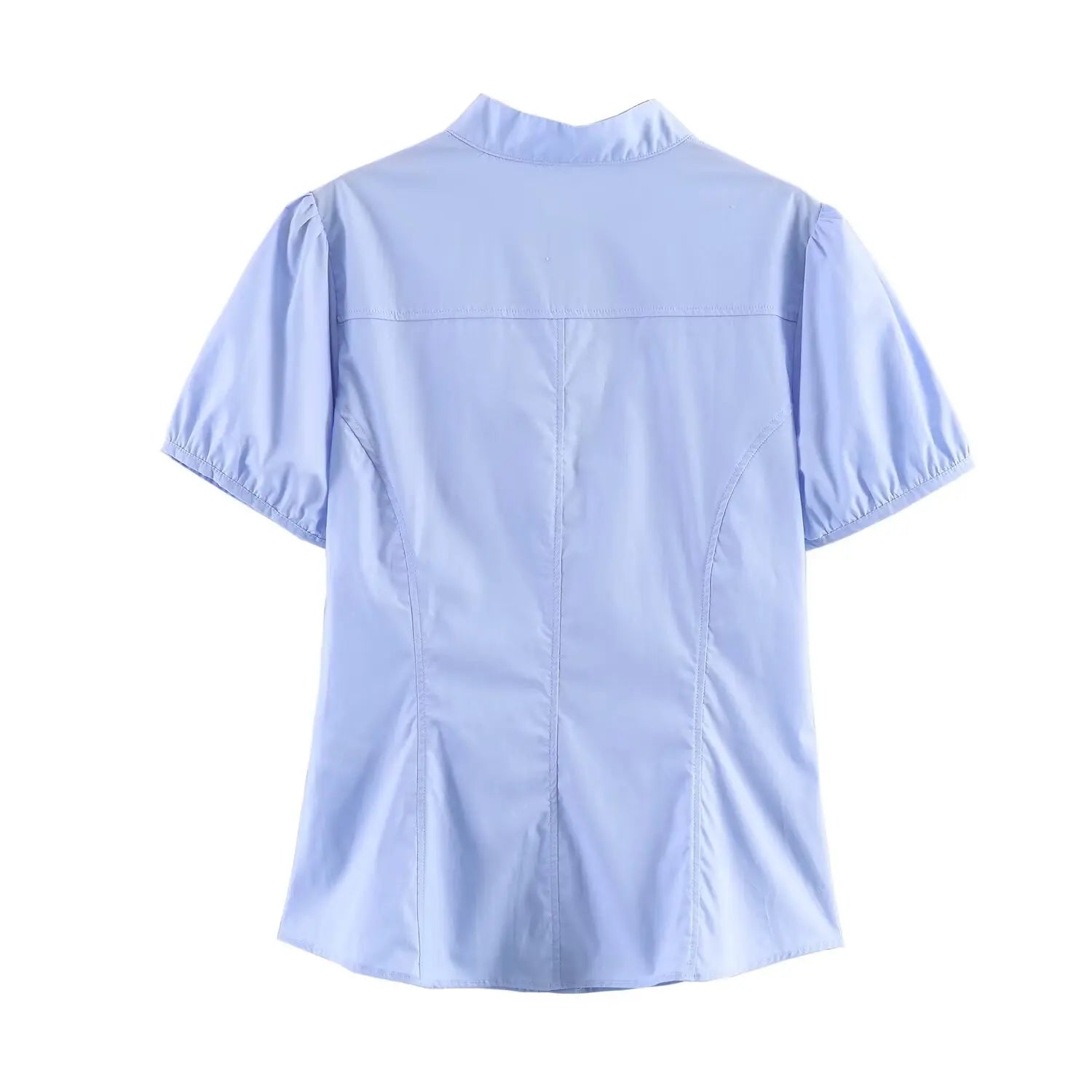 Women Sexy V-Neck Single Breasted Crop Shirts 2026 Summer Female Chic Bow Lace-Up Puff Sleeve Slim Shirts Y2K Girl Cute Shirt