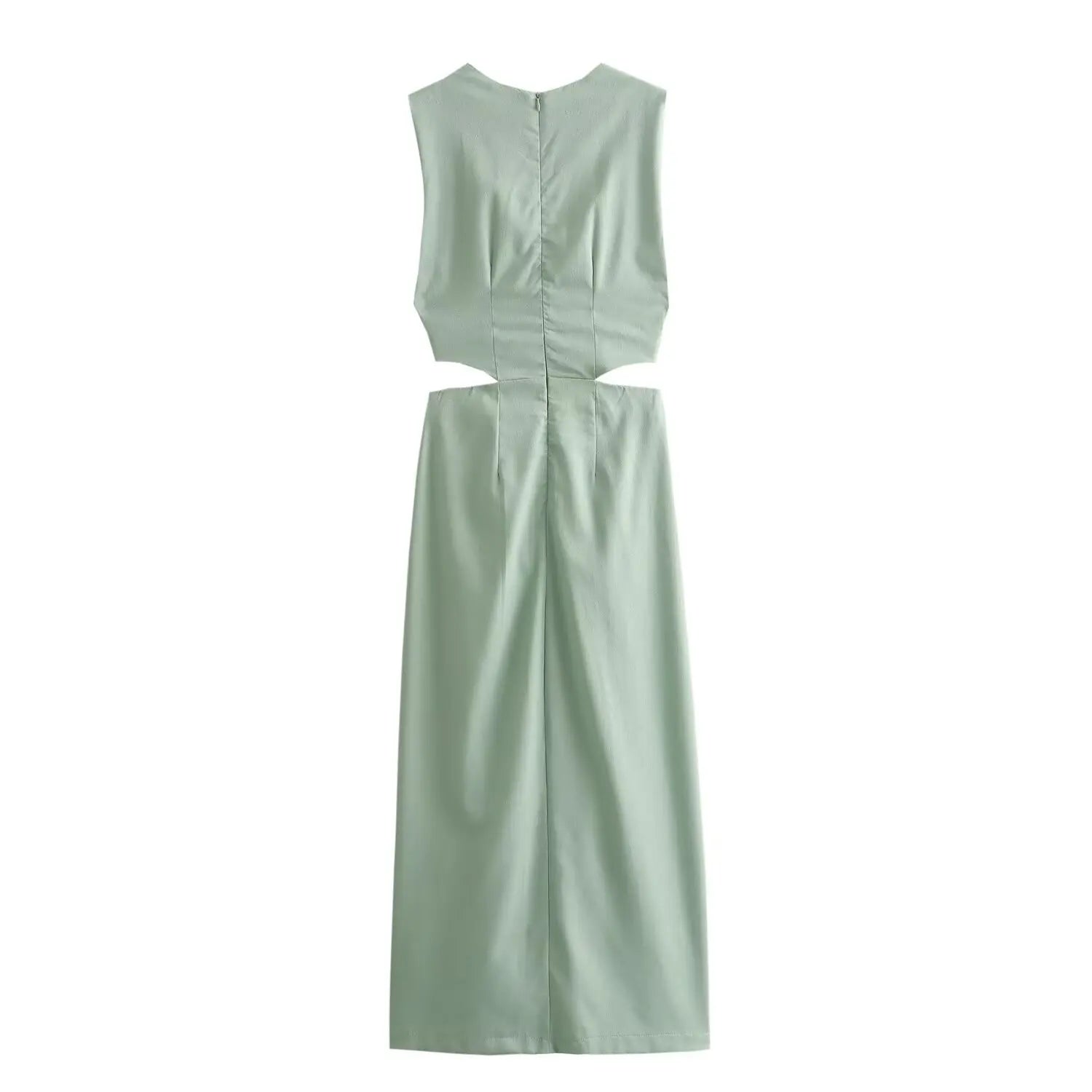 Summer Dress For Women 2024 Solid Waist Hollow Out O-Neck Sleeveless Slit Long Dresses Wild Casual Beach Woman Even Dress
