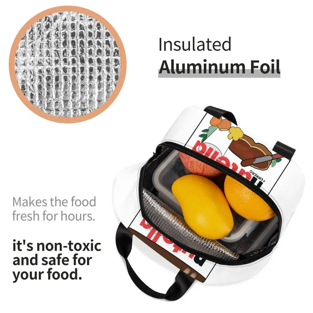 Custom Italy Nutellas Thermal Insulated Lunch Bag Women Portable Lunch Container for Outdoor Picnic Storage Food Box