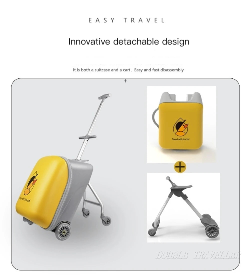New Cartoon Suitcase for Kids Can Sit Boarding Cabin Luggage children's Suitcases Travel Lazy Trolley Case Baby Walker box wheel