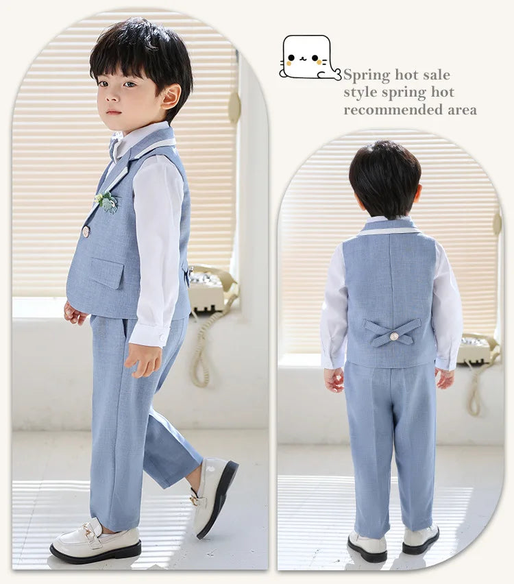Children Boys Formal Suits Elegant Kids Boys Wedding Suits Outfit Blue Grey Child Boys Slim Fit Suits Outfit Performance Costume